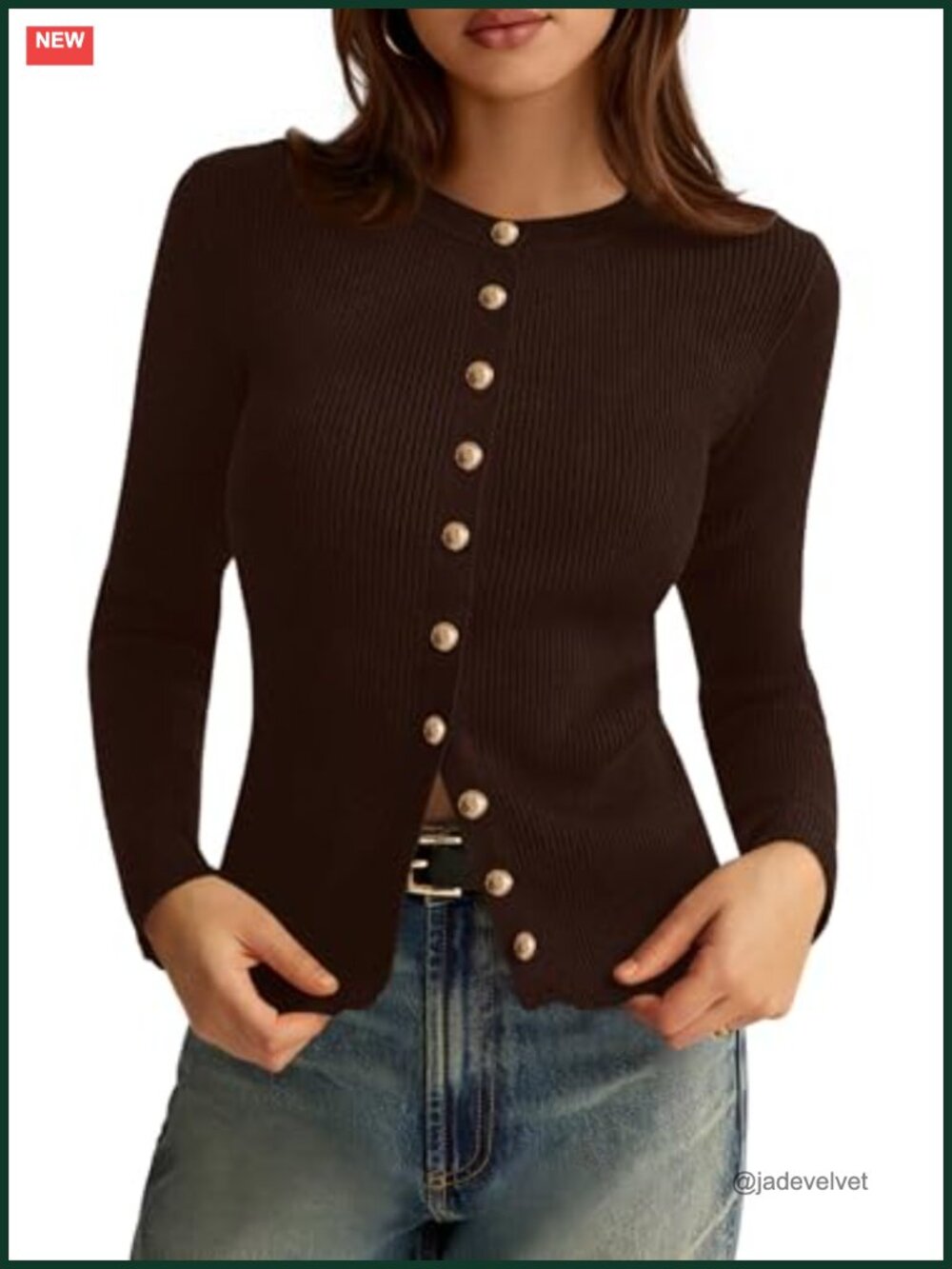 Ribbed Knit Button Down Cardigan Sweater Lightweight Crewneck Long Sleeve
